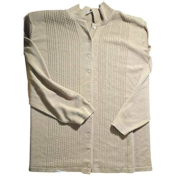 Crystal-Kobe Other - VTG 3X big tall Crystal-Kobe LTD long sleeve button collar cardigan sweater Tan